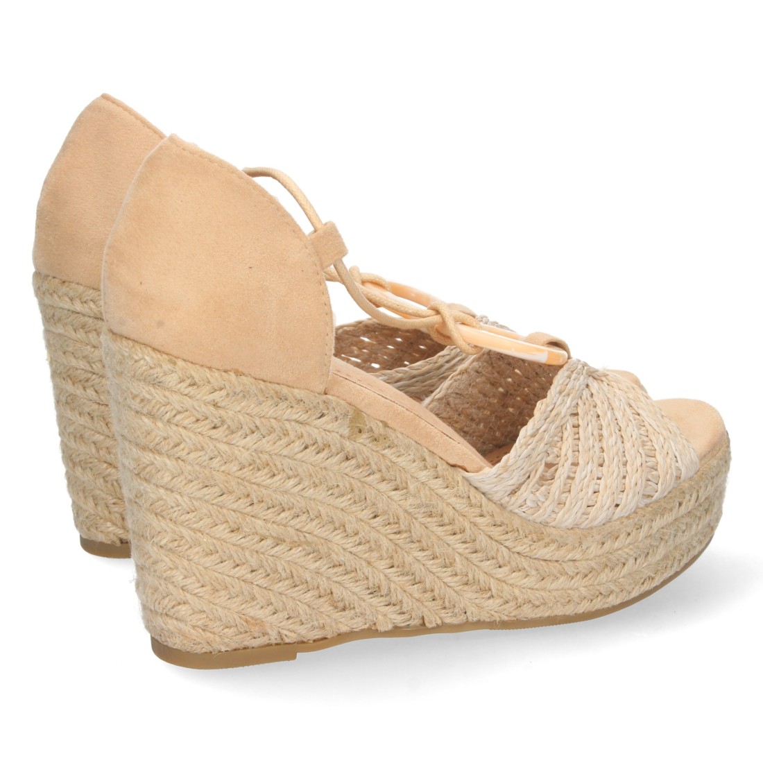 Alpargata de cuña de yute y Cordones – Beige - Imagen 4