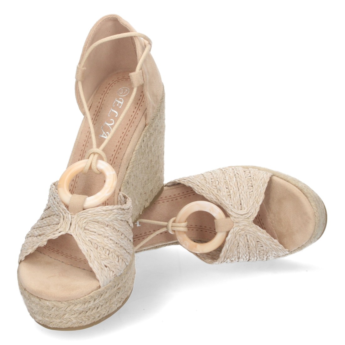 Alpargata de cuña de yute y Cordones – Beige - Imagen 5
