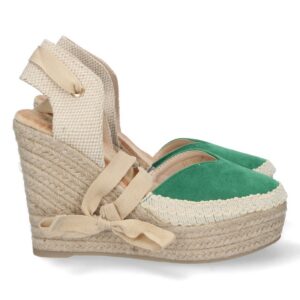 Alpargata de cuña de yute y Cordones – Verde