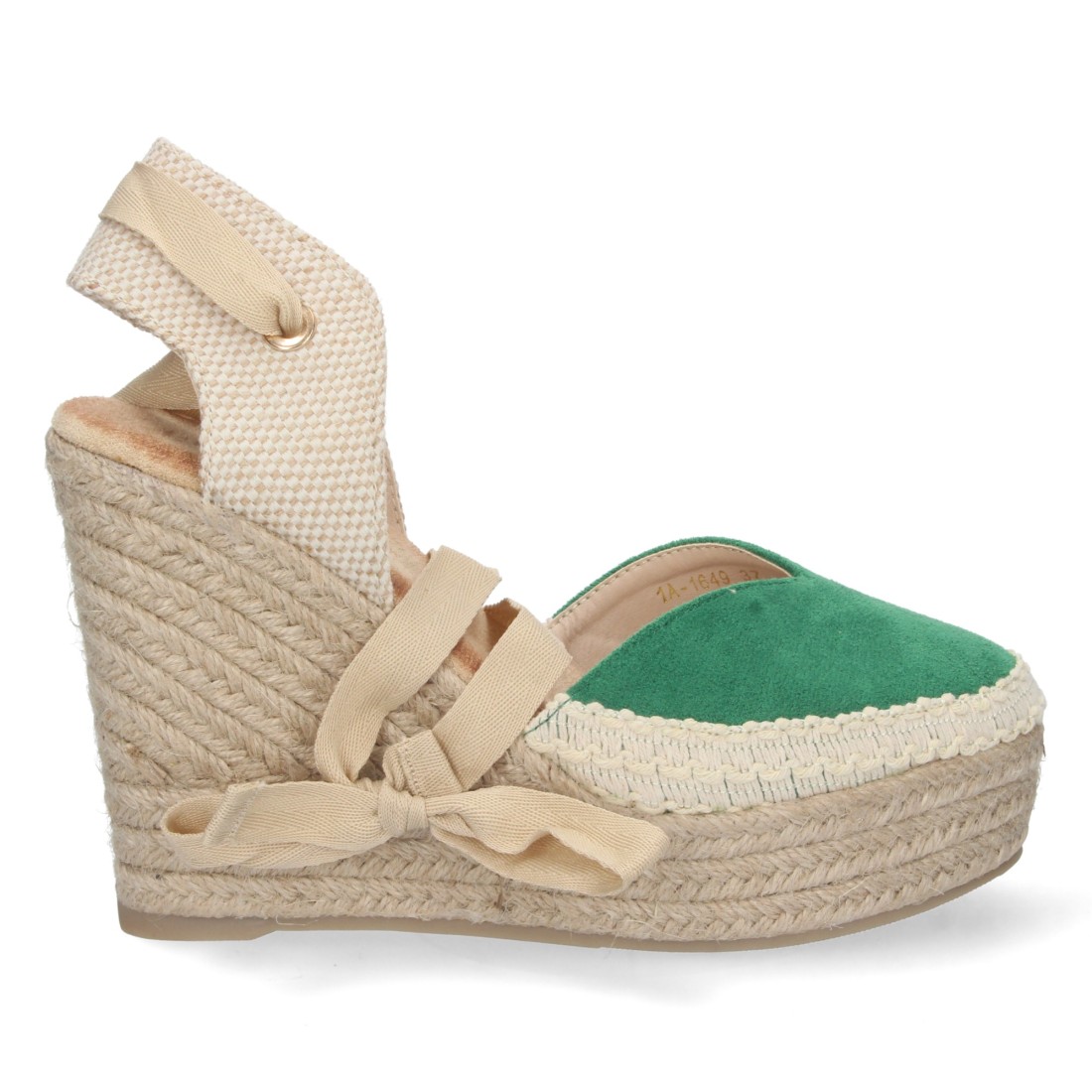 Alpargata de cuña de yute y Cordones – Verde - Imagen 2