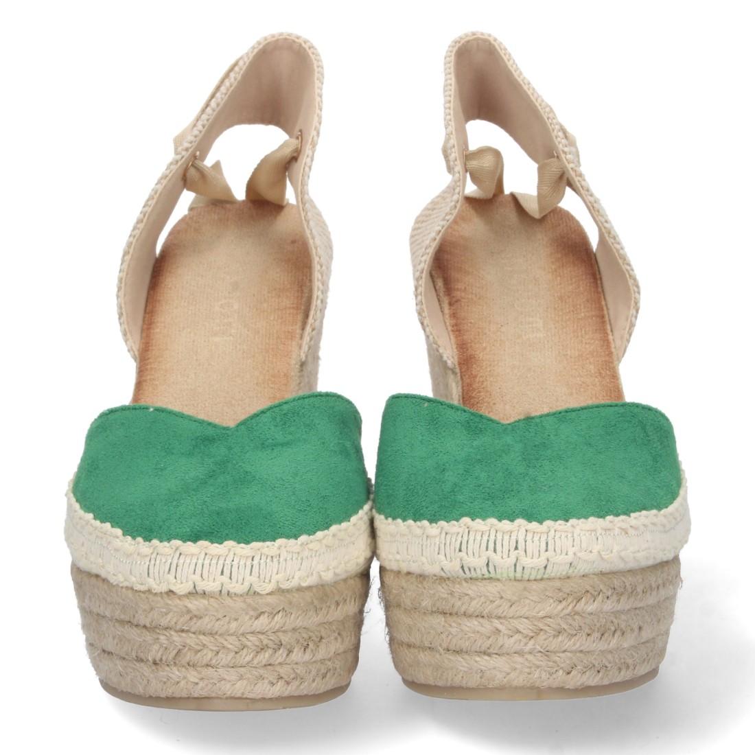 Alpargata de cuña de yute y Cordones – Verde - Imagen 3