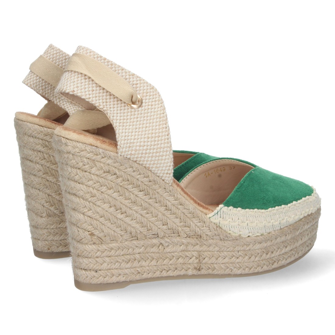 Alpargata de cuña de yute y Cordones – Verde - Imagen 4
